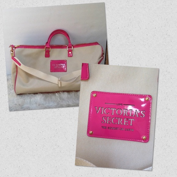 Victoria's Secret Handbags - Victoria's Secret Canvas Duffle Pink Patent Trim